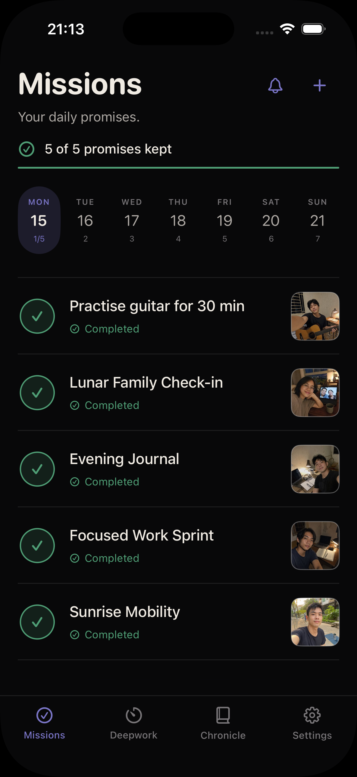 Rise in Silence App Home Screen