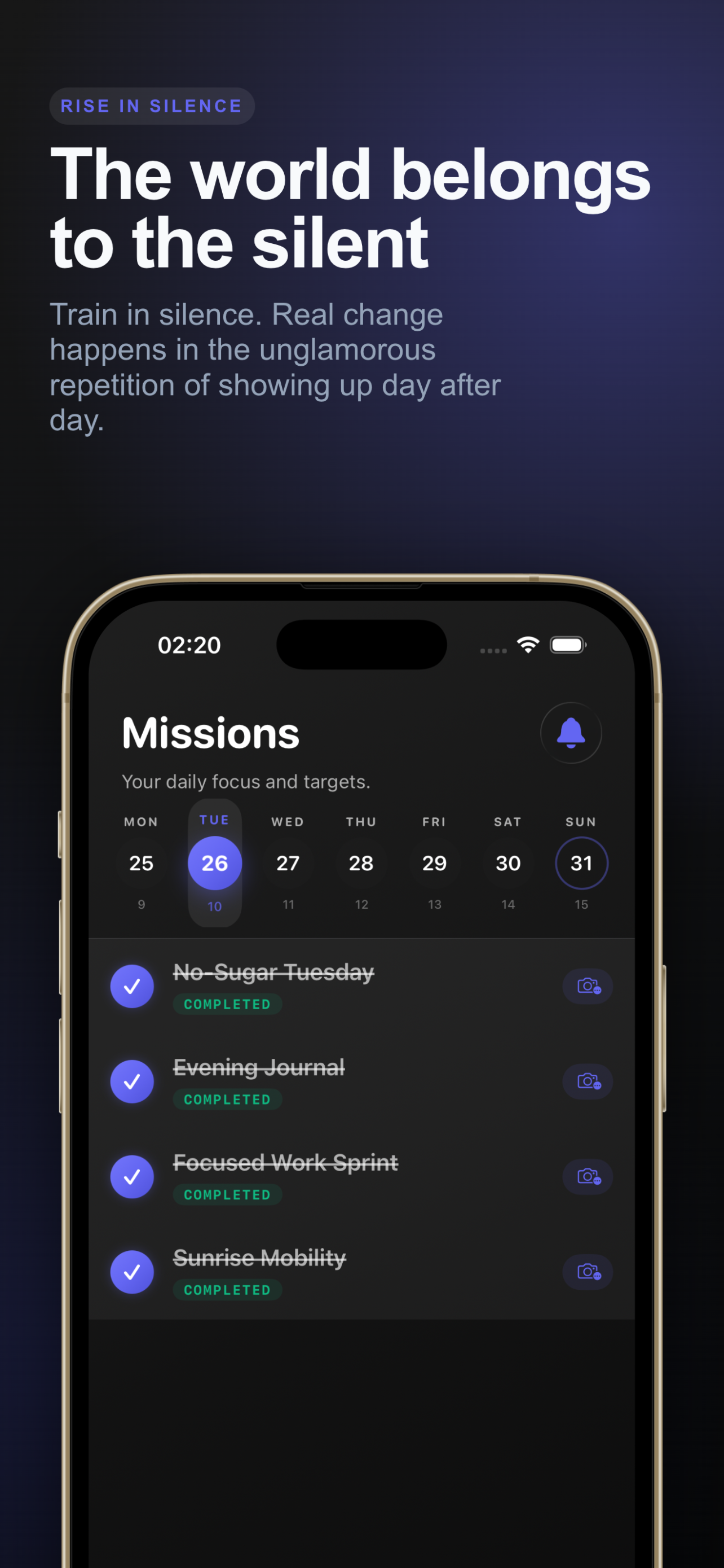 Rise in Silence App Home Screen