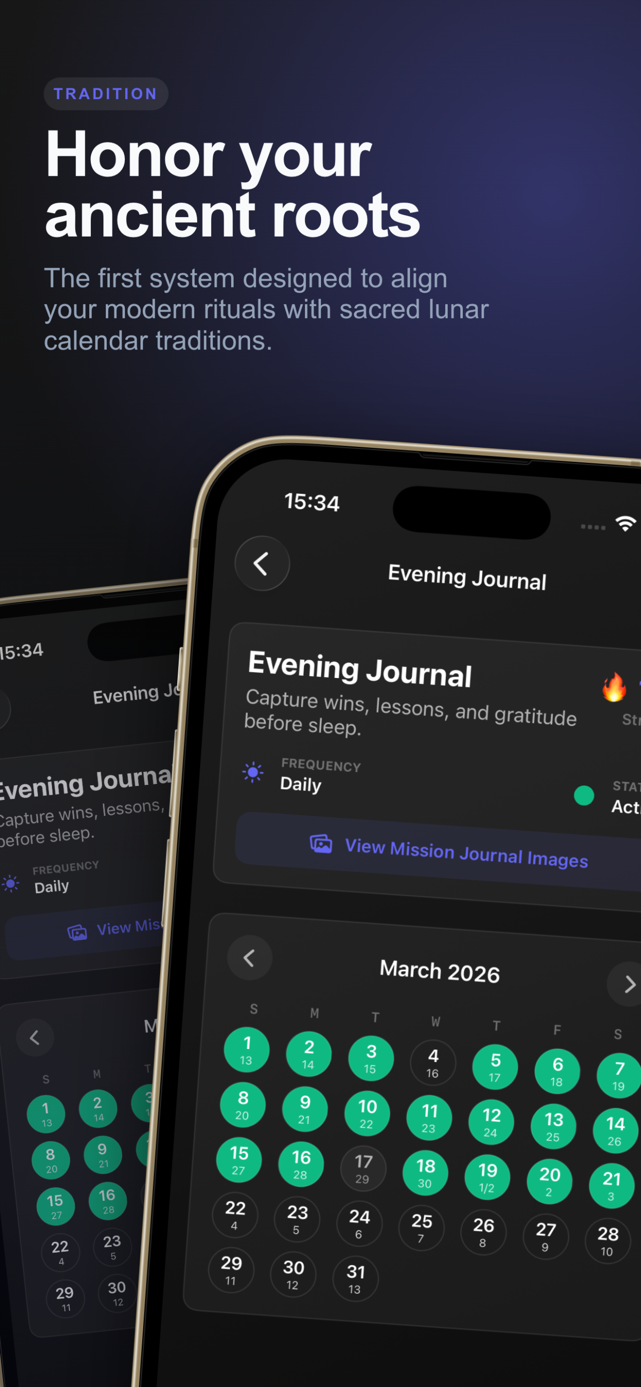 Rise in Silence Lunar Habit Tracker Screen